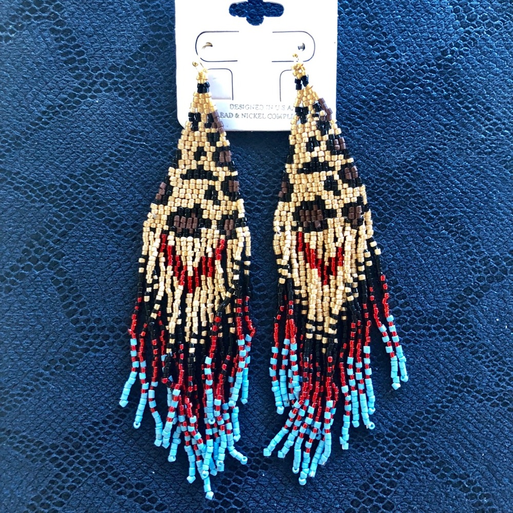 NEW Leopard Print Beaded Fringe Earrings